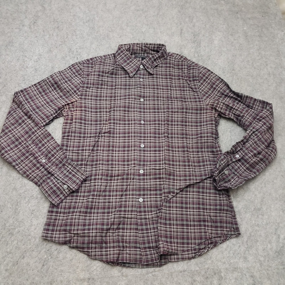 John Varvatos‎ Shirt Mens Large Red Black Button Up Long Sleeve Plaid Adult L